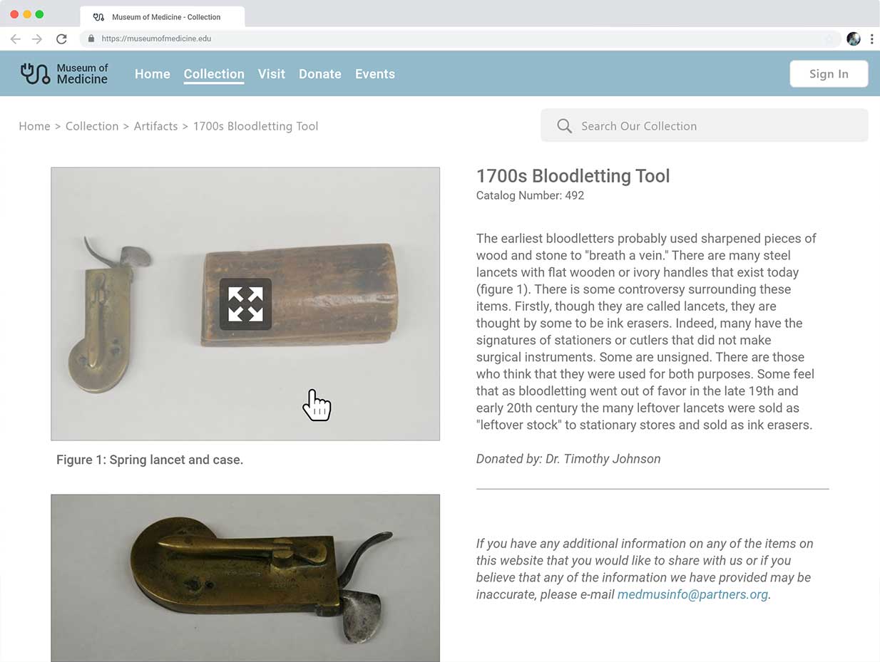 Museum of Medicine single artifact page